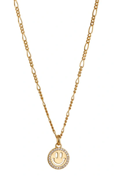 Shop Ajoa Cheeky Smiley Face Cz Pendant Necklace In Gold