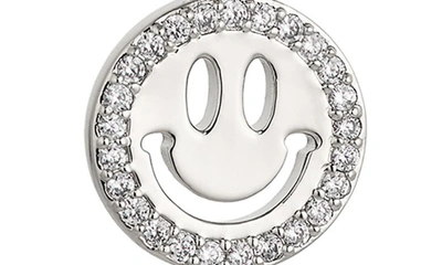 Shop Ajoa Cheeky Smiley Face Cz Pendant Necklace In Rhodium