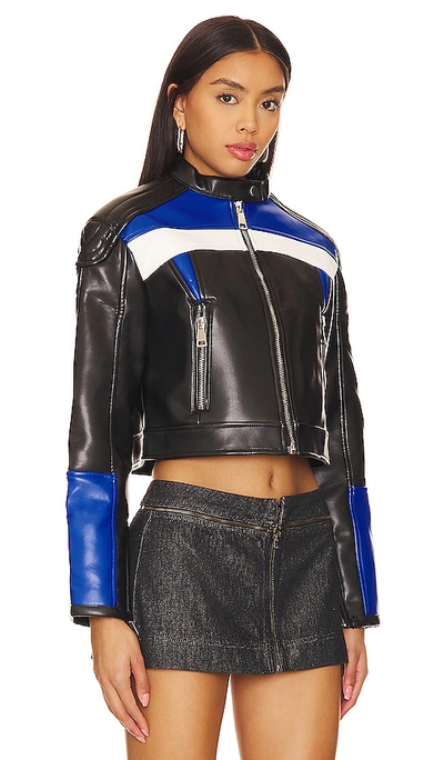 Lioness Nueve Biker Jacket In Black & Blue