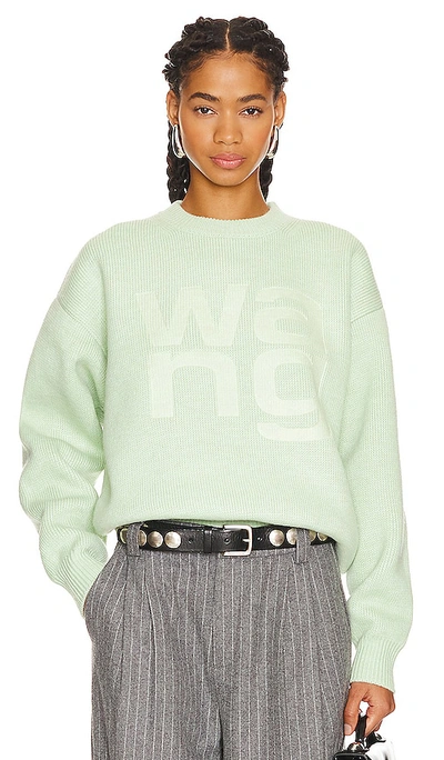 Shop Alexander Wang Debossed Stacked Logo Unisex Pullover In Pale Mint