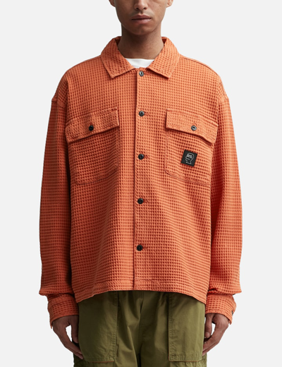 Shop Brain Dead Waffle Button Front Shirt In Orange