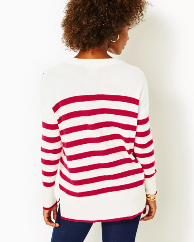 Shop Lilly Pulitzer Quince Sweater In Poinsettia Red Cruise Stripe