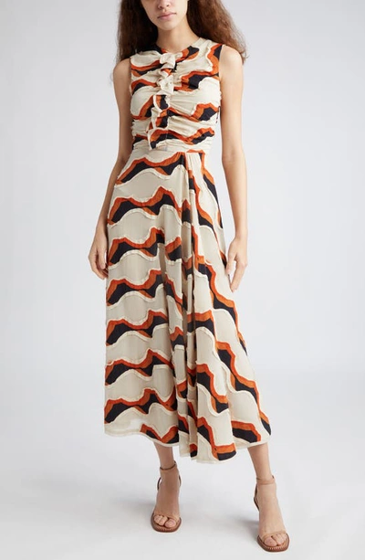 Shop Ulla Johnson Cruz Abstract Print Appliqué Midi Dress In Conch