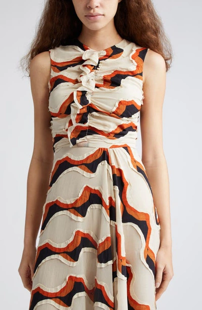 Shop Ulla Johnson Cruz Abstract Print Appliqué Midi Dress In Conch