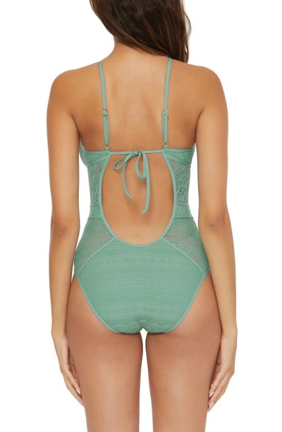 Shop Becca Colorplay Lace Overlay One-piece Swimsuit In Mineral