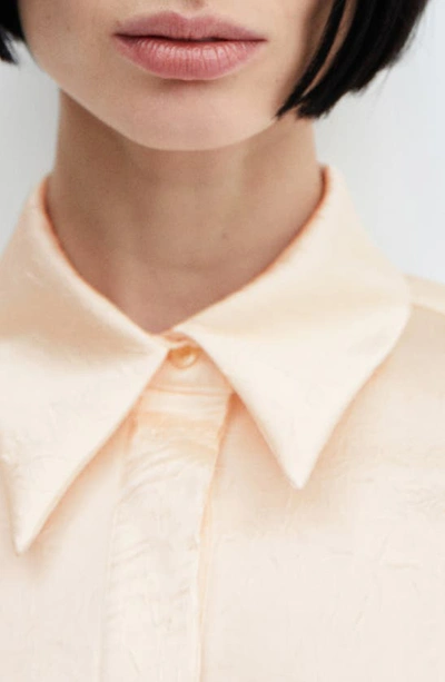 Shop Mango Arru Creased Satin Button-up Shirt In Light Beige