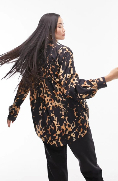 Topshop Relaxed Animal Print Shirt In Multi In Black Multi