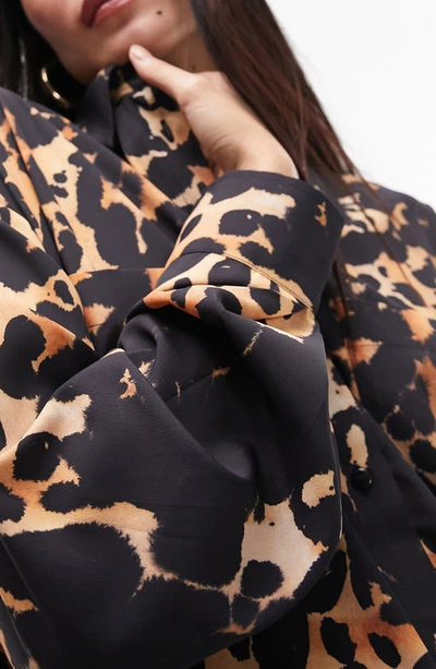 Topshop Relaxed Animal Print Shirt In Multi In Black Multi