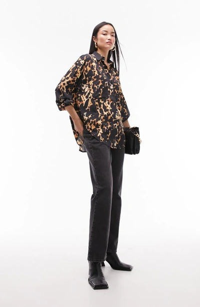 Topshop Relaxed Animal Print Shirt In Multi In Black Multi