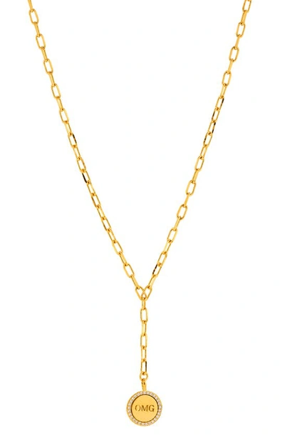 Shop Ajoa Slaybelles 'omg' Cz Y-necklace In Gold