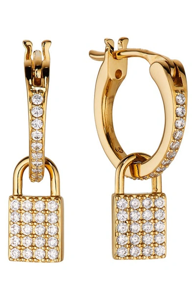 Shop Ajoa Cz Lock Drop Huggie Hoop Earrings In Gold