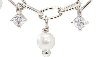 Shop Ajoa Shaky Cubic Zirconia & Imitation Pearl Necklace In Rhodium
