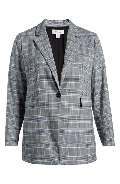 Nordstrom Single Breasted Blazer In Black- Teal Check