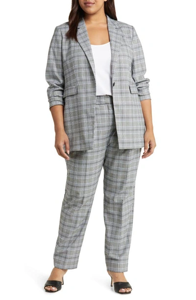 Nordstrom Single Breasted Blazer In Black- Teal Check