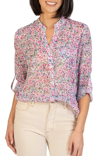 Shop Kut From The Kloth Jasmine Chiffon Button-up Shirt In Potenza-white/ Pink