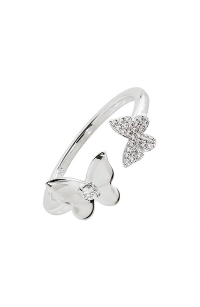 Shop Ajoa Danya Butterfly Adjustable Ring In Rhodium