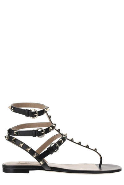 Shop Valentino Garavani Rockstud Strapped Flat Sandals