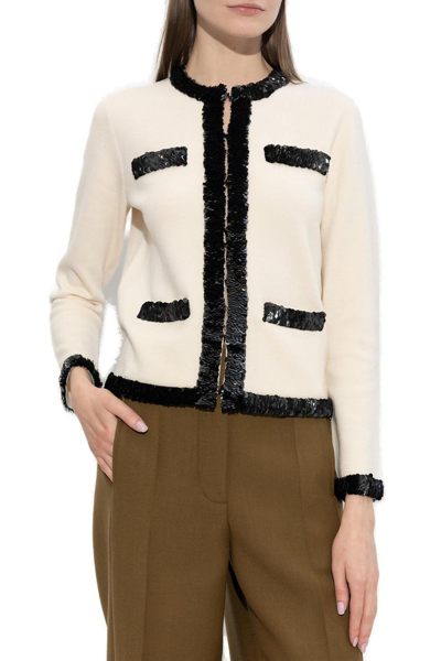 Shop Tory Burch Sequin-embellished Cardigan In Crema