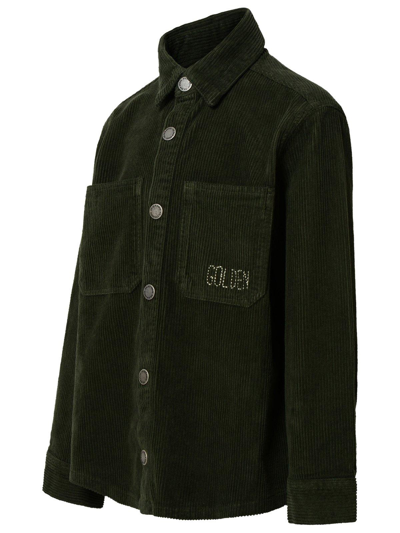 Shop Golden Goose Logo Embroidered Corduroy Shirt In Ivy Green