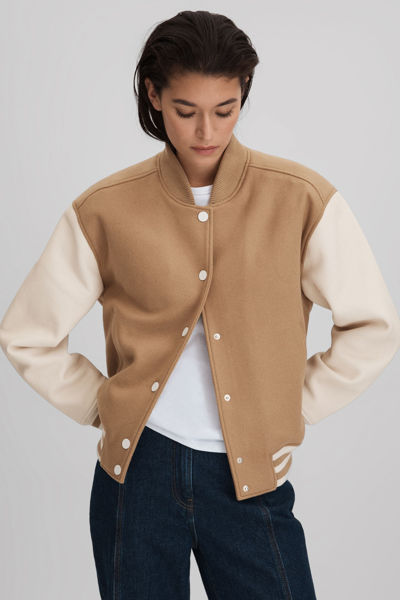 Shop Reiss Camel/cream Vienna Premium Wool Blend Bomber Jacket