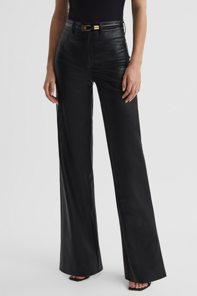 Shop Paige High Rise Leather-look Wide Leg Jeans In Black