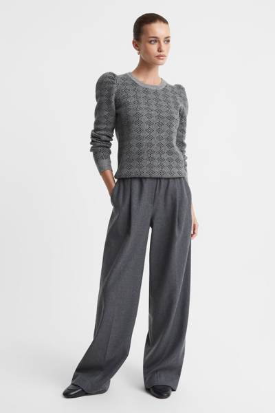 Shop Madeleine Thompson Grey/charcoal  Wool-cashmere Check Puff Sleeve Jumper