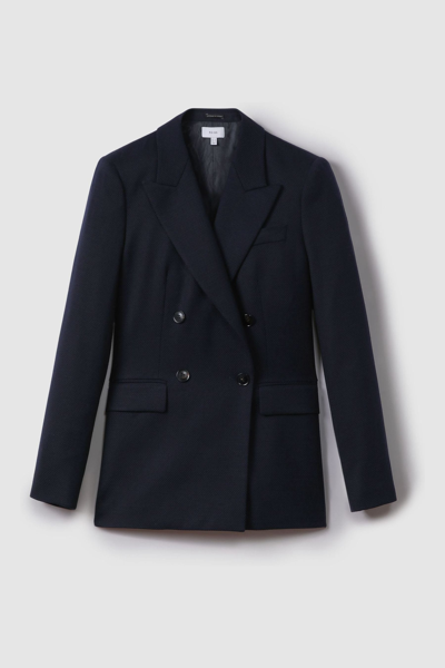 Reiss Navy Wool Blend Double Breasted Suit Blazer In Navy