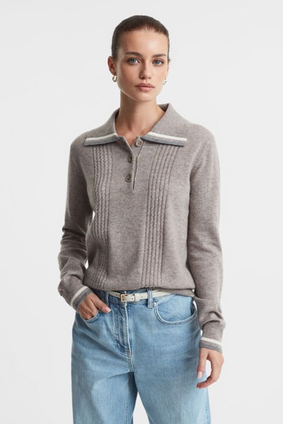 Shop Madeleine Thompson Dark Oatmeal  Wool-cashmere Polo Jumper