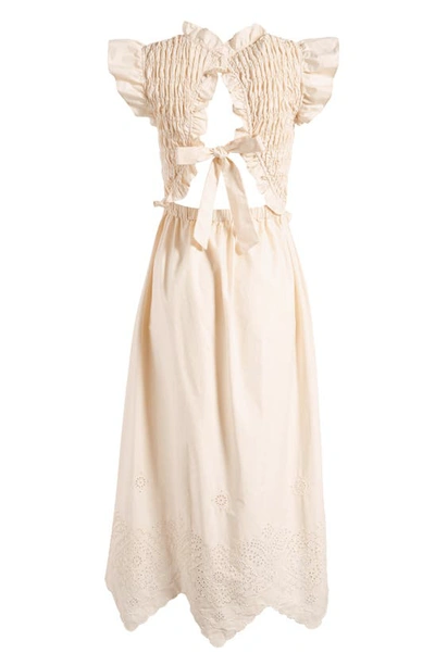 Shop Moon River Ruffle Eyelet Smocked Stretch Cotton Dress In Cream