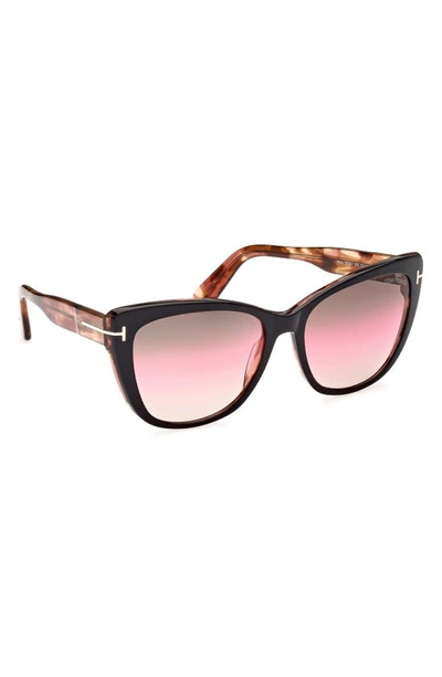 Shop Tom Ford Nora 57mm Gradient Cat Eye Sunglasses In Black/ Other / Gradient Brown