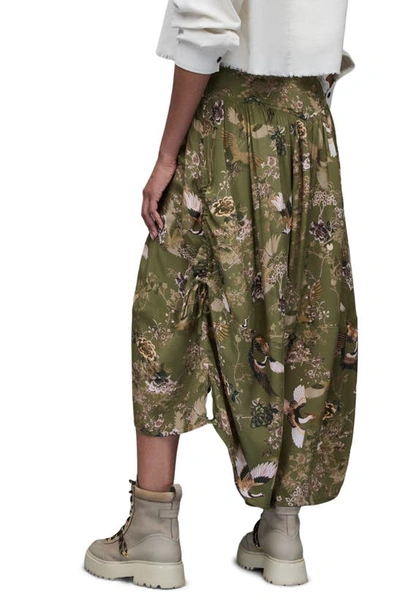 Allsaints Kaye Peggy Printed Ruched Skirt In Khaki Green