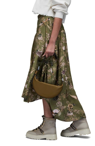 Allsaints Kaye Peggy Printed Ruched Skirt In Khaki Green