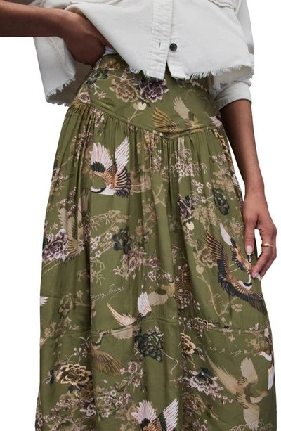 Allsaints Kaye Peggy Printed Ruched Skirt In Khaki Green