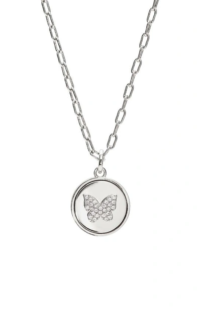 Shop Ajoa Danya Butterfly Medallion Pendant Necklace In Rhodium