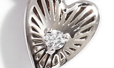 Shop Ajoa Heart Charm Beaded Stretch Bracelet In Rhodium