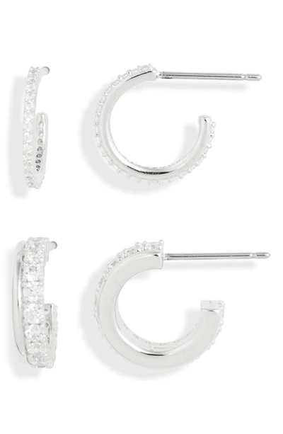 Shop Ajoa Set Of 4 Huggie Hoop Earrings In Rhodium