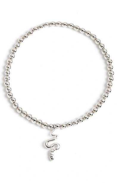 Shop Ajoa Snake Beaded Stretch Bracelet In Rhodium