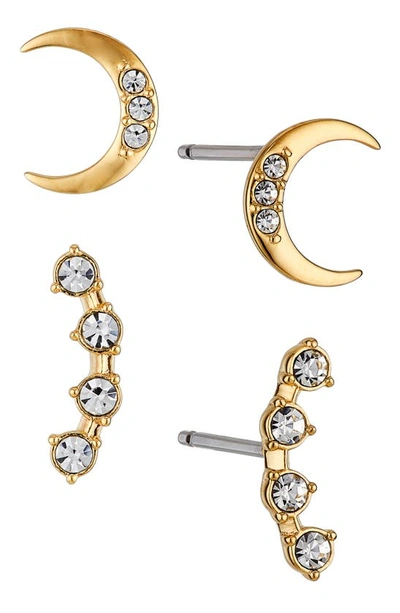 Shop Ajoa Set Of 2 Crescent Stud Earrings In Gold