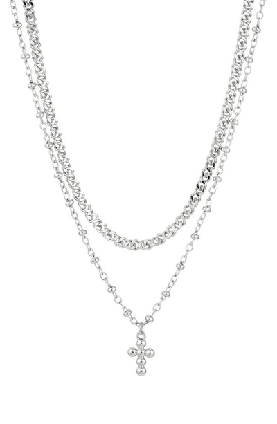 Shop Ajoa Cross Pendant Layered Necklace In Rhodium