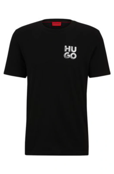 Shop Hugo Cotton-jersey T-shirt With Decorative Reflective Logo In Black