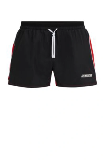 Shop Hugo Fully Lined Swim Shorts In Quick-drying Fabric In Black
