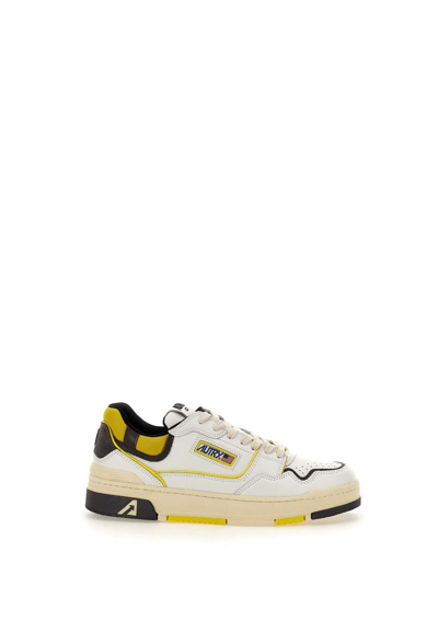 Shop Autry "mm10" Cowhide Sneakers In White/grey/yellow