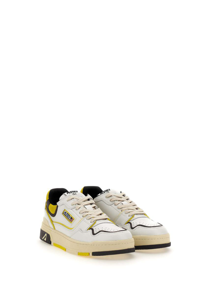 Shop Autry "mm10" Cowhide Sneakers In White/grey/yellow
