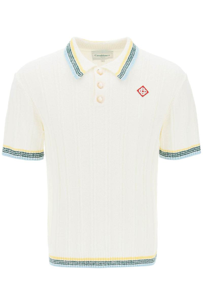 Shop Casablanca Boucle Knitted Polo Shirt In White
