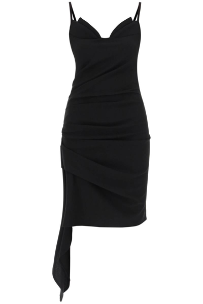 Shop Mvp Wardrobe Manzoni Draped Mini Dress In Black