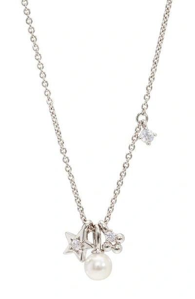 Shop Ajoa Triple Charm Pendant Necklace In Rhodium