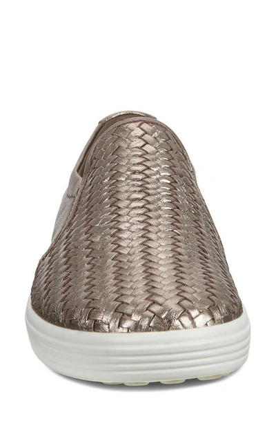 Shop Ecco Soft 7 Slip-on Sneaker In Stone Metallic Leather