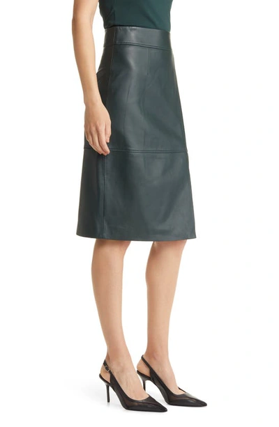 Hugo Boss Setora Leather Pencil Skirt In Court Green