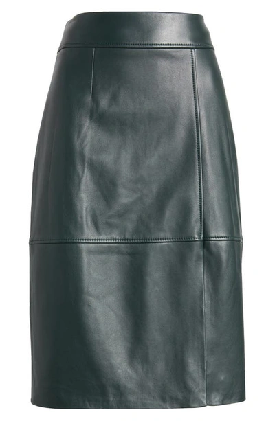 Hugo Boss Setora Leather Pencil Skirt In Court Green