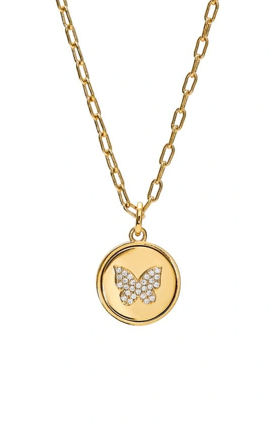 Shop Ajoa Danya Butterfly Medallion Pendant Necklace In Gold